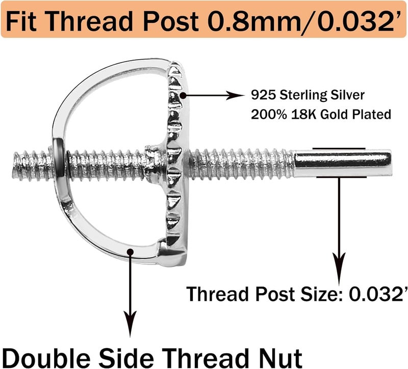 DELECOE 2-Pairs Gold Screw Earring Backs Fit for Threaded Post .032"/20 Gauge, 14K Gold Plated Sterling Silver Screw on Earring Backs Replacements for Diamond Earring Studs, Hypoallergenic Secure - Image 3